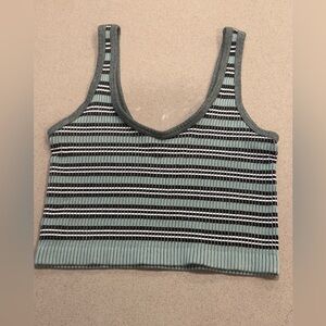 Urban Outfitters Striped Ribbed Crop Top - Black, White, and Gray